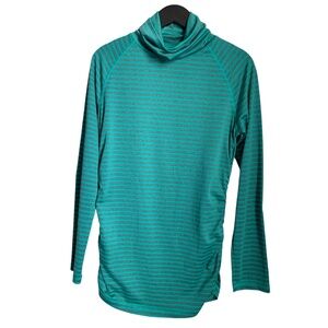 Alpine Women's Top Size Medium Green Stripes Dri-Logic Turtleneck Long Sleeve
